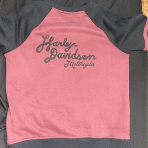 Burgundy and black pull over Harley Davidson sweater.
